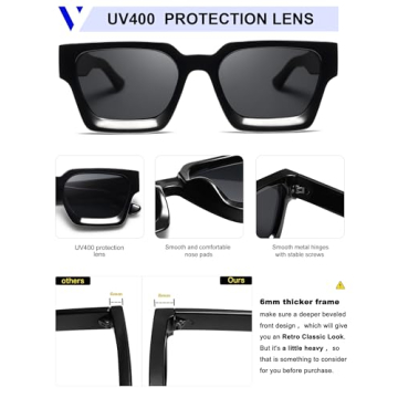 VANLINKER Thick Square Sunglasses for Stylish Protection