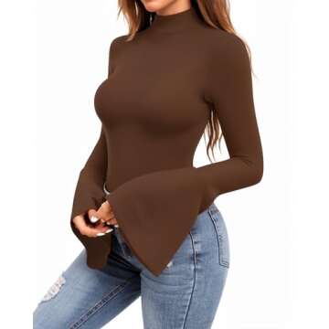MANGOPOP Women’s Fashionable Bell Sleeve Bodysuit