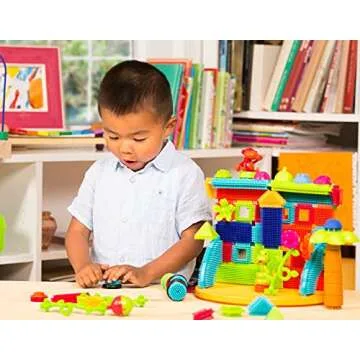 Battat- Bristle Blocks- STEM Interlocking Building Blocks- 128 pc Playset- Reusable Storage Bucket- Developmental Toys for Toddlers & Kids- Jungle Adventure Bucket- 2 Years +