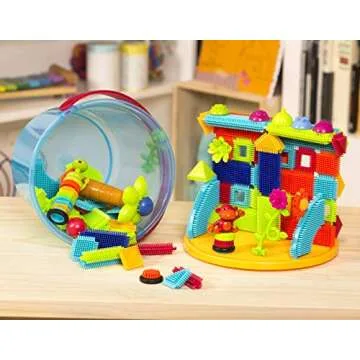 Battat- Bristle Blocks- STEM Interlocking Building Blocks- 128 pc Playset- Reusable Storage Bucket- Developmental Toys for Toddlers & Kids- Jungle Adventure Bucket- 2 Years +