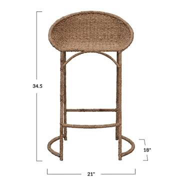 Bloomingville Hand-Woven Seagrass Metal Frame Barstool, Natural
