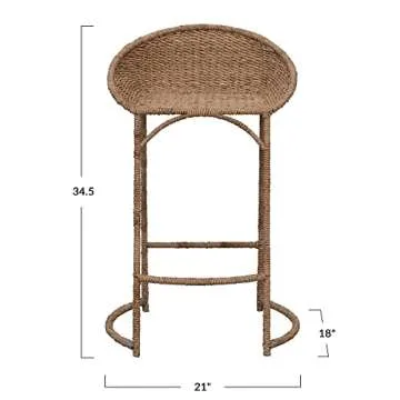 Bloomingville Natural Seagrass Metal Barstool for Any Space