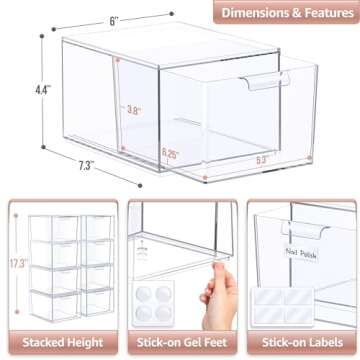 Sorbus Clear Stackable Storage Drawers - 8 Pack Organizers