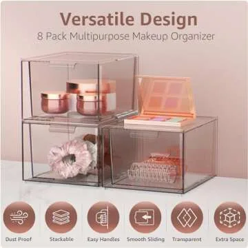 Sorbus Clear Stackable Storage Drawers - 8 Pack Organizers