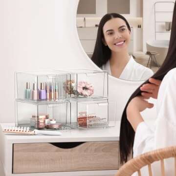 Sorbus Clear Stackable Storage Drawers - 8 Pack Organizers