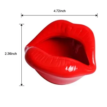 Red Ceramic Lip Ashtray Creative Smoking Accessory Decor