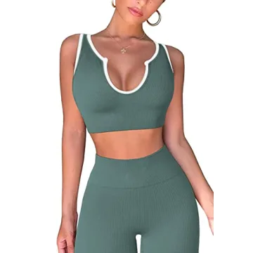 Work Out Sets Womens - Gym Two Piece Outfits Seamless Crop Tank High Waist Yoga Leggings