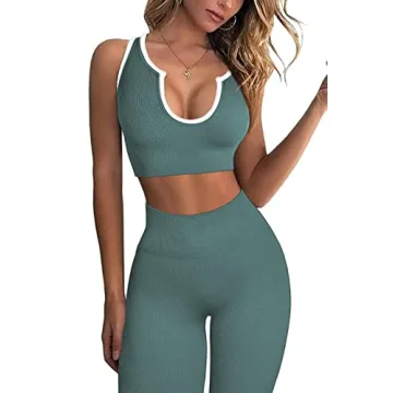 Work Out Sets Womens - Gym Two Piece Outfits Seamless Crop Tank High Waist Yoga Leggings