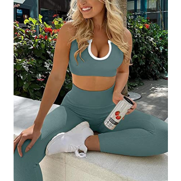 Work Out Sets Womens - Gym Two Piece Outfits Seamless Crop Tank High Waist Yoga Leggings