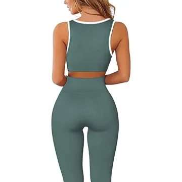 Work Out Sets Womens - Gym Two Piece Outfits Seamless Crop Tank High Waist Yoga Leggings