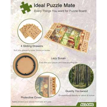 ALL4JIG 1000 Piece Rotating Puzzle Board with Drawers 22"x30"Portable Wooden Jigsaw Puzzle Table for...