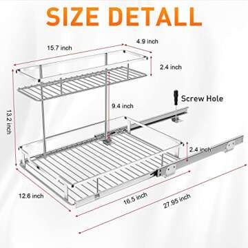 Pull Out Cabinet Organizer, Tksrn Under Sink Organizer Kitchen Slide Out Storage Shelf with 2 Tier Sliding Wire Drawer - 12.6W x 16.5D x 13H - Request at Least 13 inch Cabinet Opening