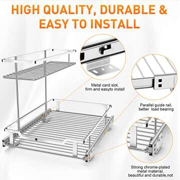 Pull Out Cabinet Organizer, Tksrn Under Sink Organizer Kitchen Slide Out Storage Shelf with 2 Tier Sliding Wire Drawer - 12.6W x 16.5D x 13H - Request at Least 13 inch Cabinet Opening