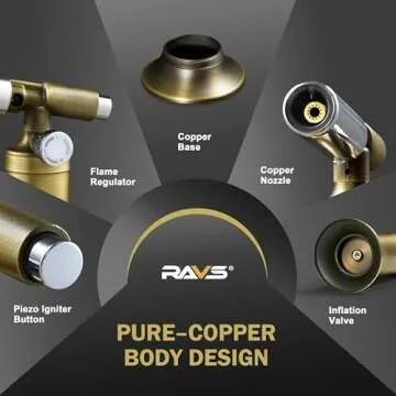 ravs Copper Butane Torch Lighter, Kitchen Torch Cooking Torches, Blow Torch for Food, Creme Brulee Torch for Baking, Culinary Torch Mini Torch, Soldering Torch Gifts for Him (Butane is Not Included)