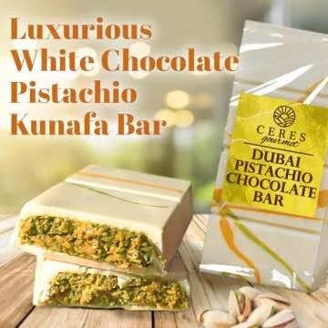 Ceres Gourmet Dubai Chocolate Bar Pistachio 3.5 Oz with White Chocolate Knafeh, Perfectly Portioned Packaging Dubai Chocolate, Premium Kunafa Chocolate Bars (3.5 Oz, White Chocolate)