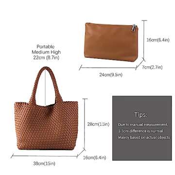 LEMONEYE Women's PU Handwoven Handbag Shoulder Bag Fashion Belt Wallet Suitable for Work Shopping Travel Daily (Brown)