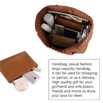 LEMONEYE Women's PU Handwoven Handbag Shoulder Bag Fashion Belt Wallet Suitable for Work Shopping Travel Daily (Brown)