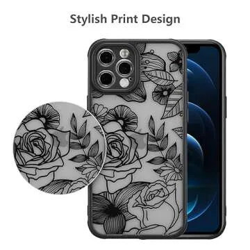 XIZYO Case for iPhone 14 Pro 6.1 Inch, Rose Pattern Floral Print Design Slim Case for Girls Women TPU Bumper Shockproof Protective Cover, Black