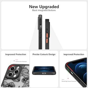 XIZYO Case for iPhone 14 Pro 6.1 Inch, Rose Pattern Floral Print Design Slim Case for Girls Women TPU Bumper Shockproof Protective Cover, Black