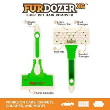 FurDozer X6 Pet Hair Remover & Auto Detailing Tool - Cat & Dog Hair Remover for Carpets, Car Interio...