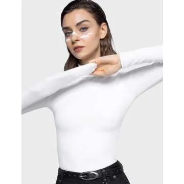 PUMIEY Long Sleeve Shirts for Women Turtleneck Slim Fit T Shirts Going Out Tops Basic Tee, Splashed White Large