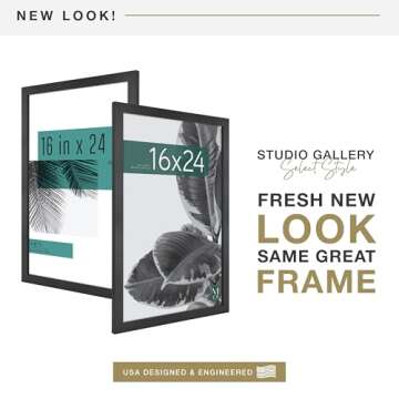MCS Studio Gallery 16x24 Poster Frame Black Woodgrain, Vertical & Horizontal Wall Hanging Large Pict...