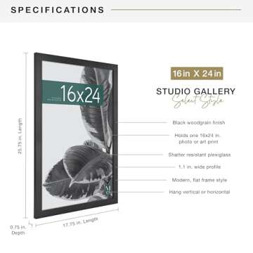 MCS Studio Gallery 16x24 Poster Frame Black Woodgrain, Vertical & Horizontal Wall Hanging Large Picture Frame for Photos, Posters & Art Prints (1-Pack)
