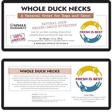 Fresh Is Best - Freeze Dried Healthy Raw Meat Treats for Dogs & Cats - Duck Necks