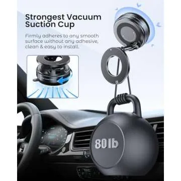 Jononser Vacuum Magnetic Suction Cup Phone Mount for Magsafe, 360° Adjustable Magnetic Phone Holder, Pocket Size Foldable Portable Cell Phone Holders for Your Car for All Smartphones & All Car Models