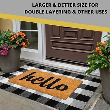 Durable Buffalo Plaid Outdoor Rug Machine Washable Front Porch Mat