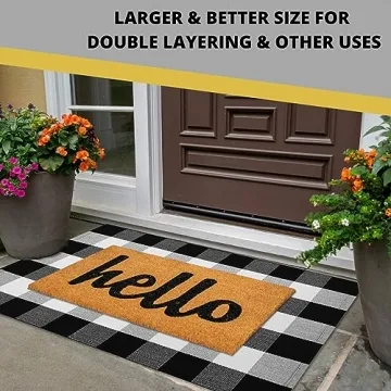 Durable Buffalo Plaid Outdoor Rug Machine Washable Front Porch Mat