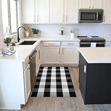 Durable Buffalo Plaid Outdoor Rug Machine Washable Front Porch Mat