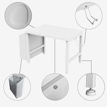 VEDECASA White Wooden Under Desk Printer Stand Holder with Storage Bin Headphone Hook for Home Office, Multi Purpose Organizer Modern Desktop Printer Shelf with Adjustable Anti-Skid Pads (White)