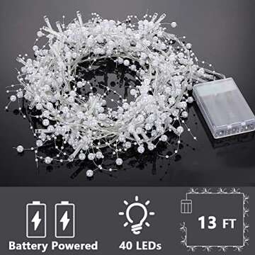OVV 13FT Christmas White Pearl String Lights 40LED Lighted Berry Beaded Garland Festive Indoor Xmas ...