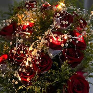 OVV 13FT Christmas White Pearl String Lights 40LED Lighted Berry Beaded Garland Festive Indoor Xmas Decoration Warm Lights for Bedroom Mantel Wedding Party Decor Battery Operated (White)
