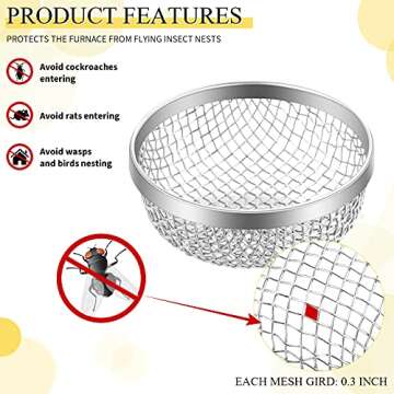2 Pieces Flying Insect Screen RV Furnace Vent Cover RV Water Heater Vent Cover 2.8 Inches Stainless Steel Mesh with Installation Tool and Silicone Rubber for RV Refrigerator Vents RV Water Heater