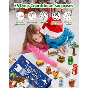 Advent Calendar 2024 Kids, 25 Days of Nativity Advent Calendar Building Blocks Toy for 6 7 8-12 Year Old Boys, Girls, Christmas Stocking Stuffers Surprise Gifts Party Favors STEM Toy Building Bricks