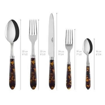 SABRE PARIS - 5-Piece Flatware Set - Tortue Collection - Knife, Fork, Soup Spoon, Teaspoon & Dessert Fork - Stainless Steel & Acrylic - Dishwasher Safe - Scaled Effect