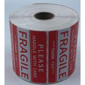 Prinko 3 x 2 Inch – 1000 Fragile Stickers Roll 2x3 Fragile Stickers Handle with Care, Easy Tear, P...