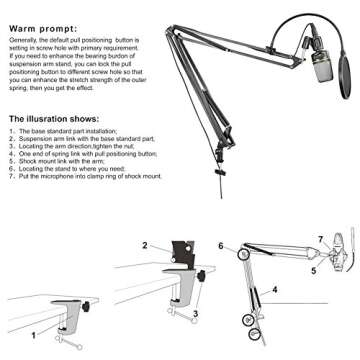 Neewer® NB-39 Adjustable 43.3"/110cm Studio Recording Microphone Suspension Boom Scissor Arm Stand with Microphone Clip & Table Mounting Clamp