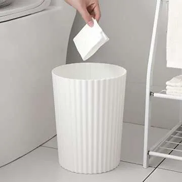 JiatuA Small Trash Can Plastic Wastebasket Round Garbage Container Bin for Bathroom, Kitchen, Bedroom, Home Office, College Dorm, White 2 Pack