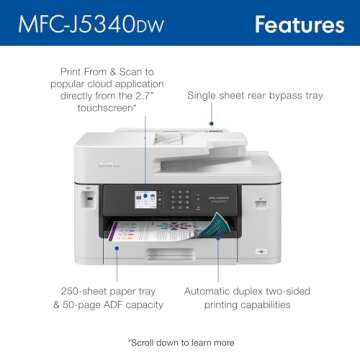 Brother MFC-J5340DW Business Color Inkjet All-in-One Printer with Printing up to 11”x17 (Ledger) S...