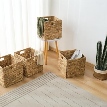 VK·LIVING Water Hyacinth Foldable Storage Baskets 4 Pack