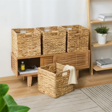 VK·LIVING Water Hyacinth Foldable Storage Baskets 4 Pack