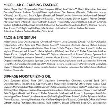 Furtuna Transformation Set - Travel-Sized Face & Eye Care Essentials with Dual-Use Face and Eye Serum, Micellar Essence Water, and Biphase Moisturizing Oil for Glowing, Hydrated Skin