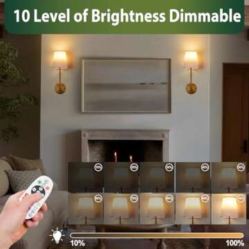 TERLEENART Battery Operated Wall Sconce Set of 2, Battery Rechargeable 3 Colors Dimmable Fabric Wall Lights Fixtures with Remote Control for Bedroom, Living Room, Hallway