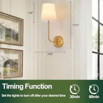 TERLEENART Battery Operated Wall Sconce Set of 2, Battery Rechargeable 3 Colors Dimmable Fabric Wall Lights Fixtures with Remote Control for Bedroom, Living Room, Hallway