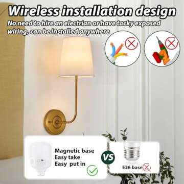 TERLEENART Battery Operated Wall Sconce Set of 2, Battery Rechargeable 3 Colors Dimmable Fabric Wall Lights Fixtures with Remote Control for Bedroom, Living Room, Hallway