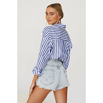 thefabland Women's Striped Long Sleeve Button-Down Shirt