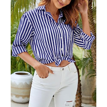 thefabland Women's Striped Long Sleeve Button-Down Shirt